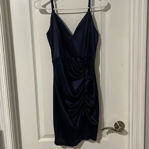 Silk navy dress with a slit